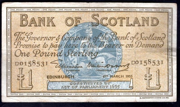 Bank of Scotland. £1. 4-3-1955. D 0158531. GF.   DY18226