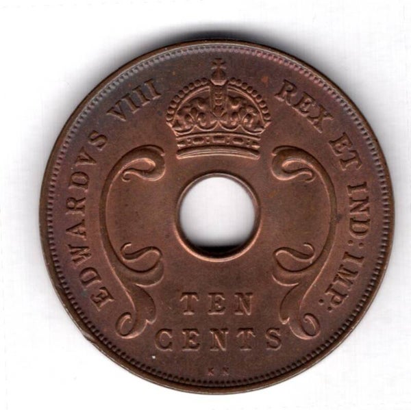 British East Africa, 10 Cents 1936KN.  Lustrous AU.  DY18260