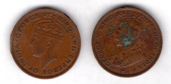 British Honduras. 2 x 1 Cent, 1936 & 1945. Verdigris/Damage. DY18273