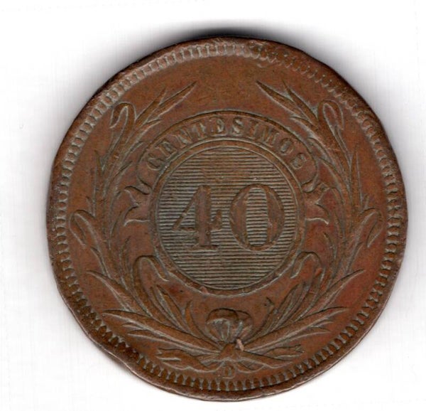 Uruguay. 40 Centesimos 1857.                      DY18353