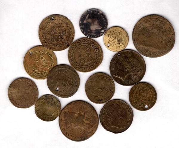 14 tokens, all holed or damaged.     DY18510