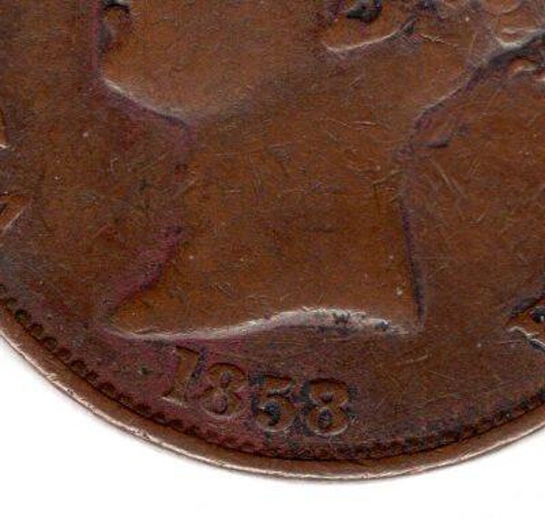 Victoria. 1858 Halfpenny, final 8 over 7.   DY18541