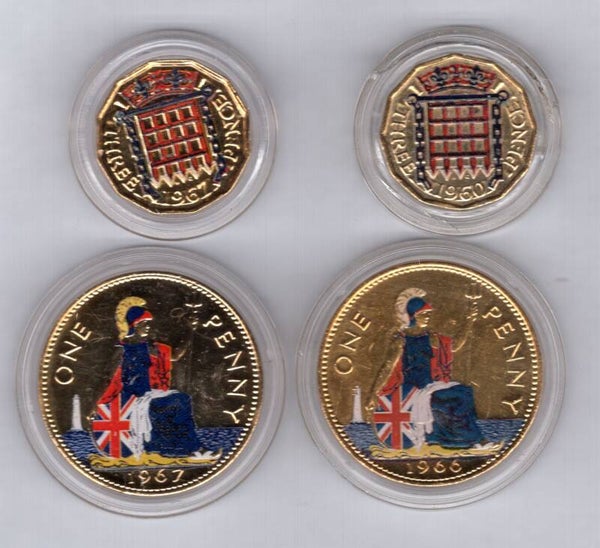 Great Britain. 4 painted LSD coins 1960s.   DY18683