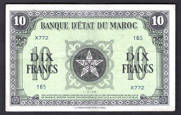 Morocco. 10 Francs 1944. X772 165. GVF.