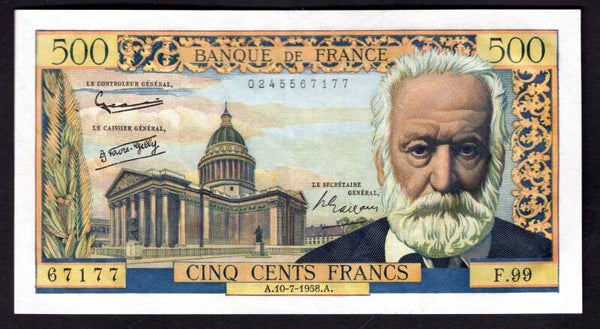 France. 500 Francs 10-7-1958 0245567177. VF-EF.              DY19076