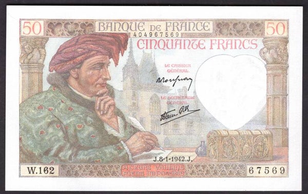 France. 50 Francs 8-1-1942 404967569 (WPM 93).  AU+.   DY19080