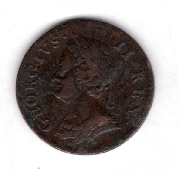 George II. Farthing 1754. Verdigris.   DY19118