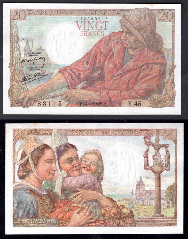 France. 20 Francs. 24-9-1942 GEF.  dy19147