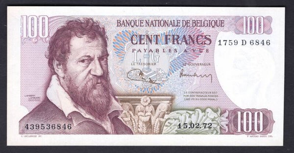 Belgium. 100 Francs 15.02.72. 1759D6846. NEF.   DY19183