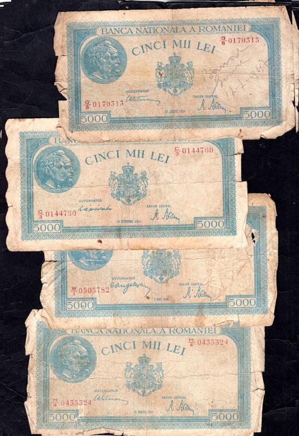 Romania, 13 banknotes, 1940s. Poor. DY19187.