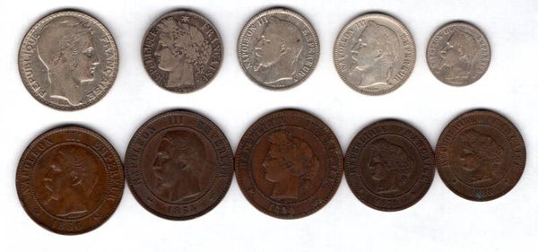 France, 10 coins, silver & copper .   DY19194