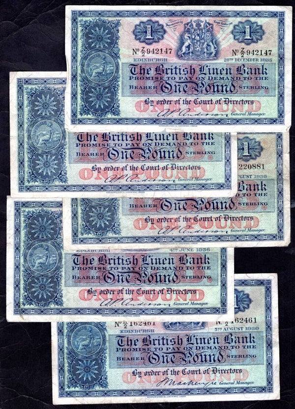 British Linen Bank, 10 x £1. 1950-1960.                          DY19201