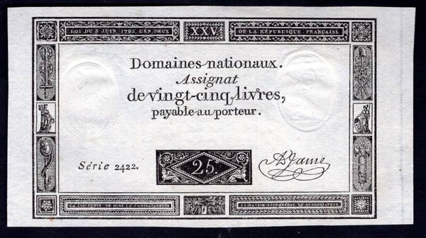 France. 25 Livres 1793, series 2422. AU+.   DY19228