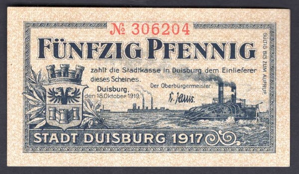 Germany. Duisburg 50 Pfennig 1919. 306204. GEF.   DY19288