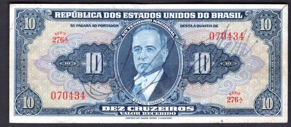 Brazil. 10 Cruzeiros Handsigned (1940s-50s). 070434. GF.   DY19290