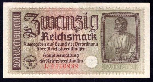 Germany. Occupied Territory 20 RMK (1942) L.5340989. Crisp GVF.  DY19328