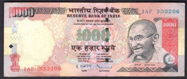India. 1,000 Rupees 2009 1AF 533206. VF.   DY19347