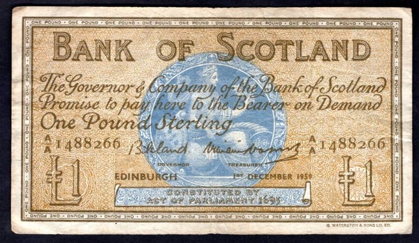 Bank of Scotland. £1, 1-12-1959  A/A 1488266. GF+.   DY19350