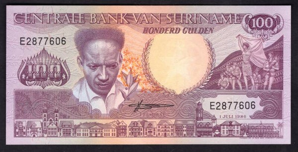 Suriname. 100 Gulden 1-7-1986. E2877606. AU+.   DY19364