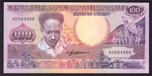 Suriname. 100 Gulden 9-1-1988. AD584998. GEF.   DY19365