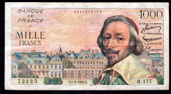 France. 1,000 Francs 1-9-1955 0440772125. GF+.   DY19427