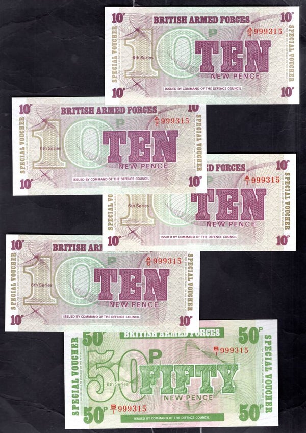 GB Military, British Armed Forces, 11 notes matching numbers 999315. Mainly UNC.   DY19437