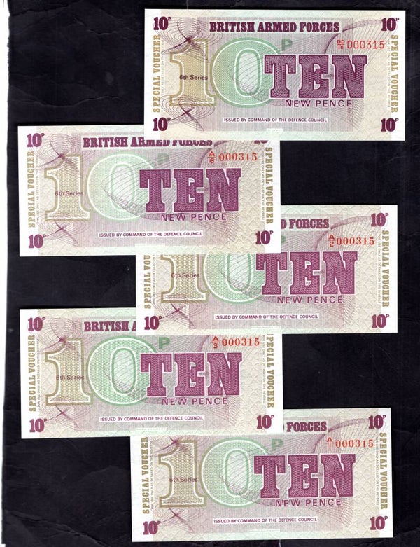 GB Military, British Armed Forces, 12 notes matching numbers 000315. Mainly UNC.   DY19438