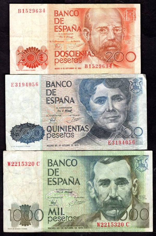 Spain, 200, 500 & 1,000 Pesetas.   DY19468