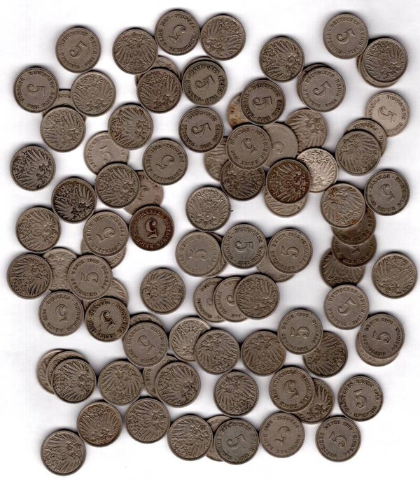 Germany, pre 1915, 5 Pfennig x 94, & 10 Pfennig x 134.   DY19520