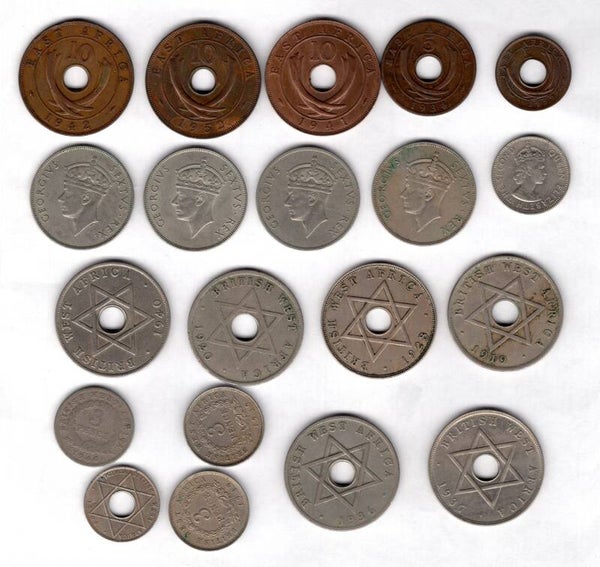 British West & East Africa. 20 Coins, very little duplication.   DY19522