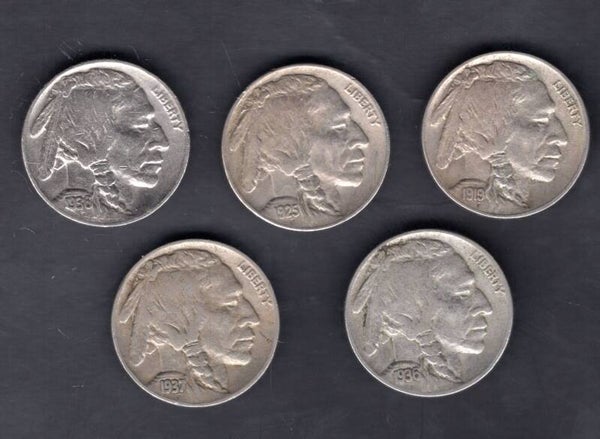 USA. 5 full date Buffalo nickels.   DY19556