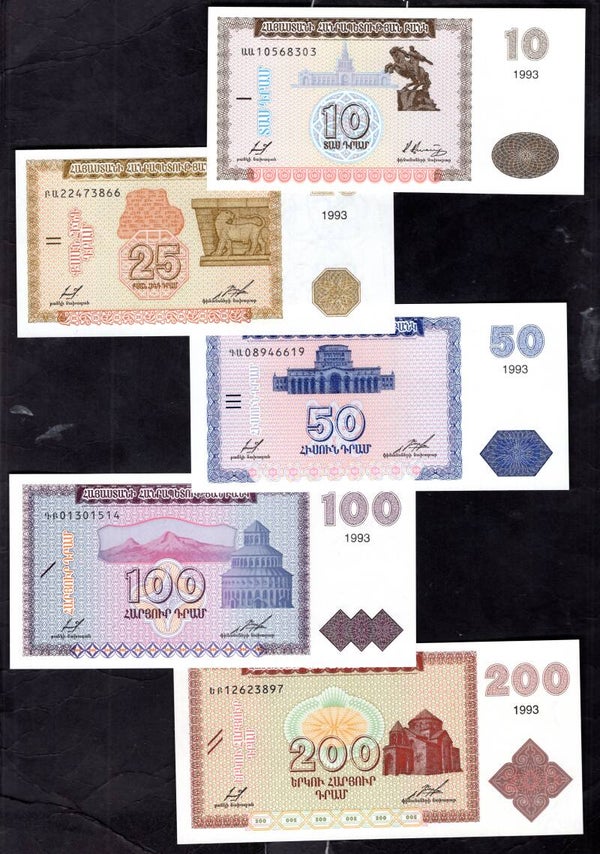 Armenia. Five notes, 1993.  AU-UNC.   DY19558.