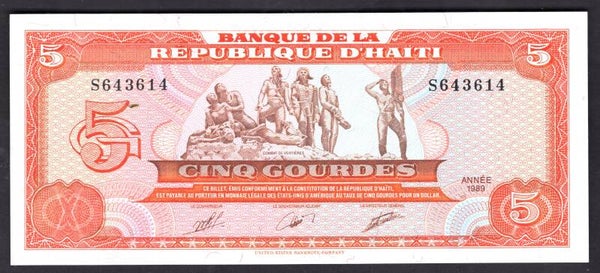 Haiti. Five Gourdes 1989. S643614. UNC.   DY19603