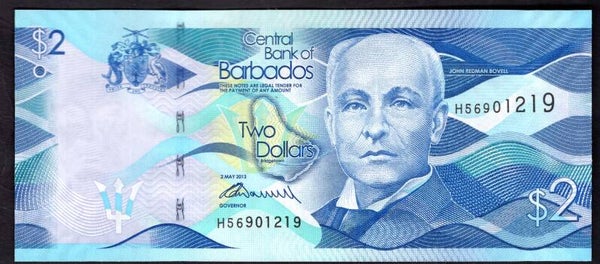Barbados. Two Dollars 2013.  H56901219. UNC.