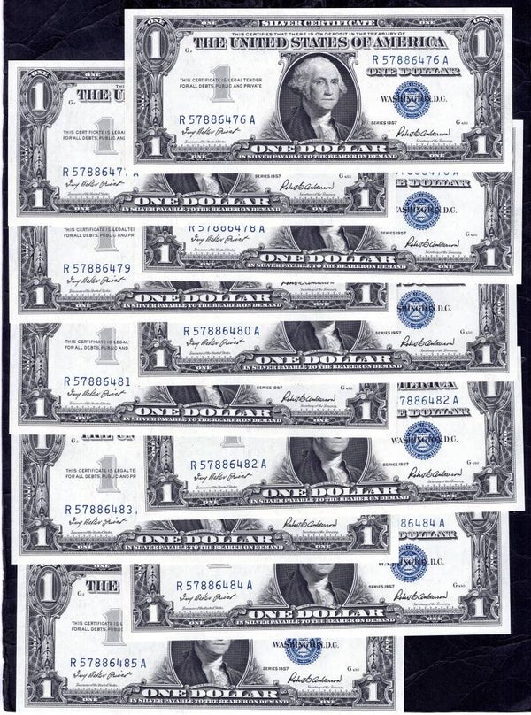 USA. Silver Certificate $1 x 10, series 1957. AU+.   DY19630