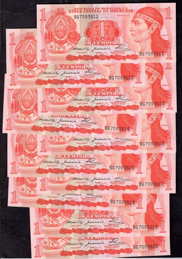 Honduras. 1 Lempira x 10 consecutive, BG7093611-3620, 1980. AU.