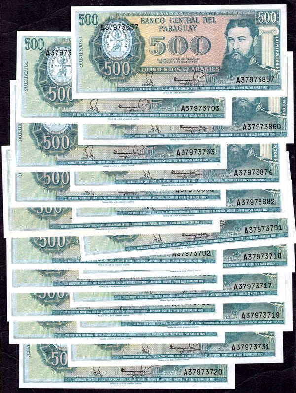 Paraguay, 18 x 500 Guaranies, details below.   DY19662