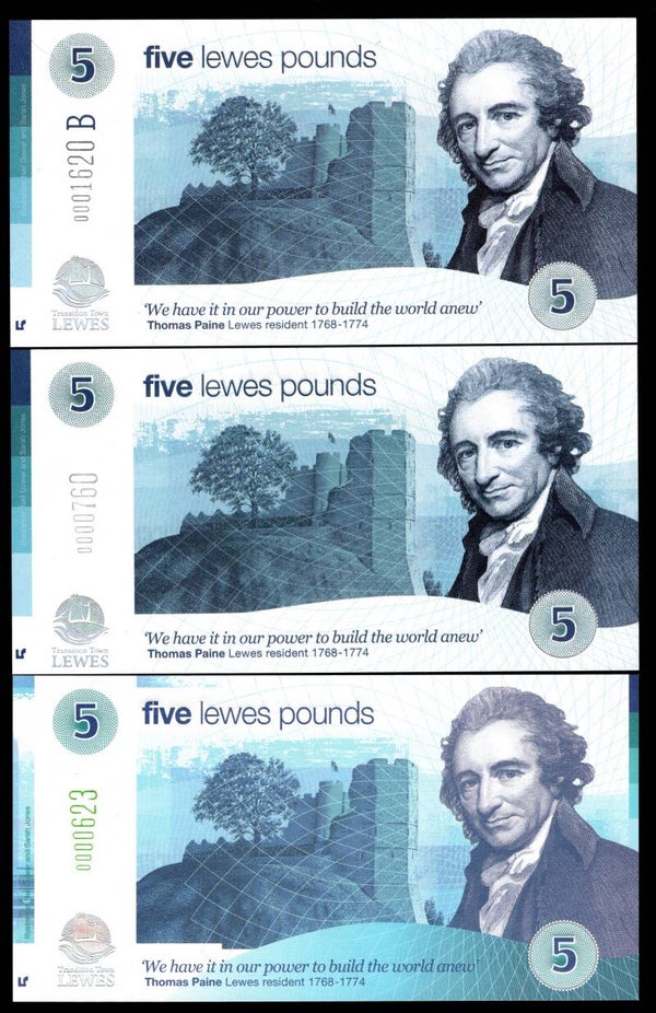 Lewes. 3 x £5.    DY19670. Valid 2014-2020.     DY19670