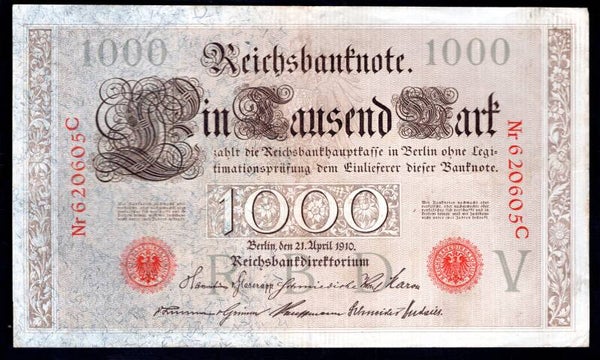 Germany. 1,000 Mark 1910 (WPM 44a).  620605C. Crisp VF.    DY19671