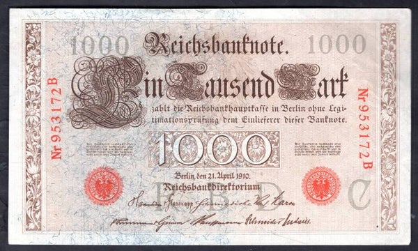 Germany. 1,000 Mark 1910 (WPM 44a). 953172B. Crisp VF.   DY19672