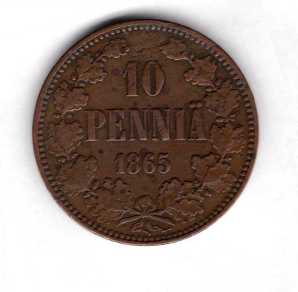 Finland, 10 Pennia 1865.   DY19706