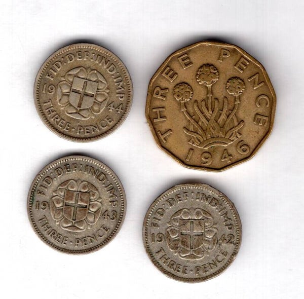 Great Britain, 3d x 4, one each; 1942, 1943, 1944 & 1946.   DY19777