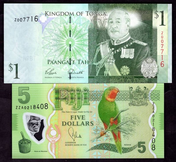 Fiji $5 & Tonga 1 Pa'anga, both replacements.   DY19806