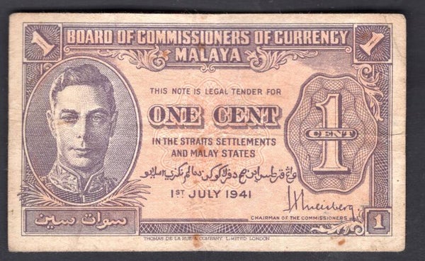 Malaya. Cent 1941. Fine.