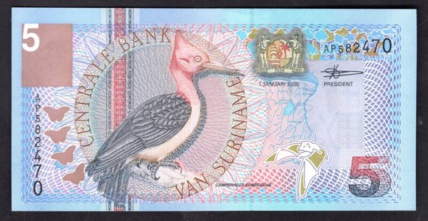 Suriname. 5 Gulden 2000. AP582470. AU-UNC.   DY19836