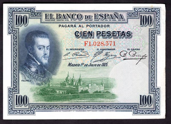 Spain. 100 Pesetas 1925. F1,028,371. VF-EF.  DY19865