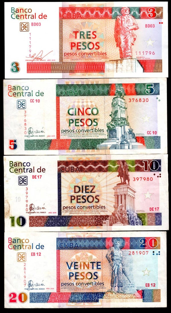 Cuba. 3, 5, 10 & 20 Pesos 2006-2016.   DY19872