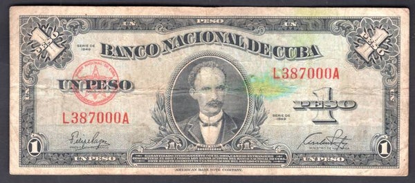 Cuba. Peso 1949. L387000A. GF+.   DY19875