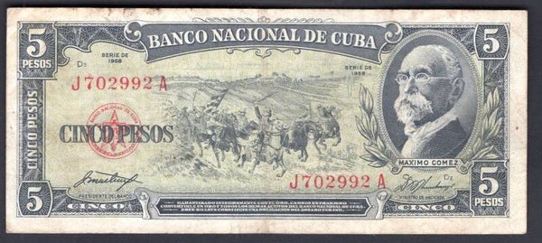 Cuba. Five Pesos 1958 J702992A. VF.   DY19885