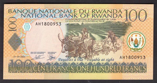 Rwanda. 100 Francs 2003 AH1800953. UNC.   DY19889